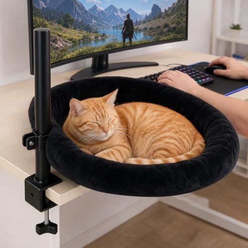Cat Desk Bed|Foldable Clamp On Hammock for Gaming Desk|Supports Up to 45 lb