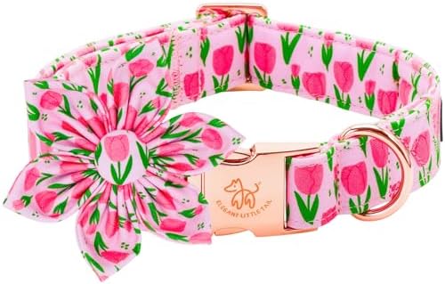 Elegant little tail Dog Collar with Flower, Pink Flower Girl Pet Collars for Female Dogs Floral Pet Adjustable Puppy Collars with Flowers for Small Medium Large Dogs