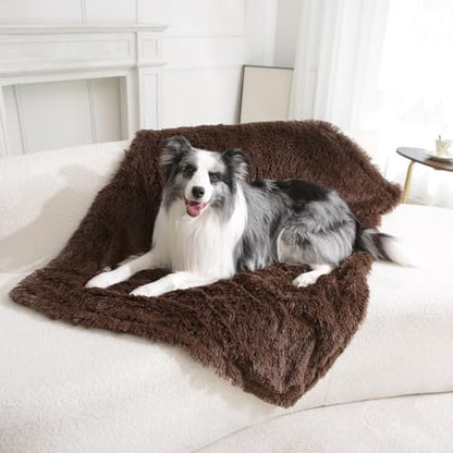 gogobunny Waterproof Dog Blanket for Couch & Furniture Protection - Super Soft Reversible Throw for Large Dogs & Cats, Calming Washable Fur & Sherpa Pet Blanket (60x80 Inch, Chocolate)