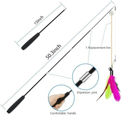 ZPH Cat Toys Interactive for Indoor Cats,2PCS Retractable Cat Wand,9PCS Teaser Toys&1PCS Eyeglasses Toy,Interactive Feather Toy for Teaser Play and Chase Exercise with Kitten