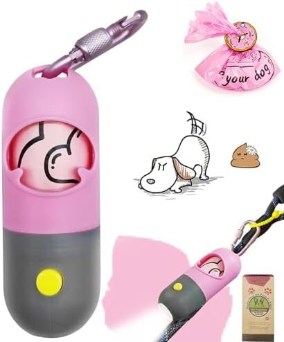 YUCHIYA Dog Poop Bag Holder Dispenser with LED Flashlight(Pink)
