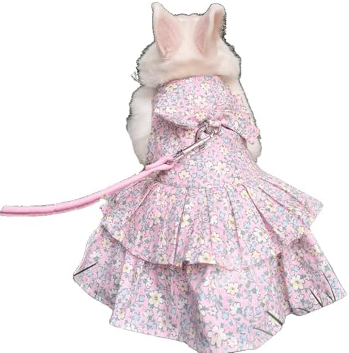 Rabbit Leash and Harness Set Adjustable Bunny Rabbit Dress Rabbits Clothes Outfit for Small Pet Ferret Guinea Pig Kitten Puppy (Pink,S)