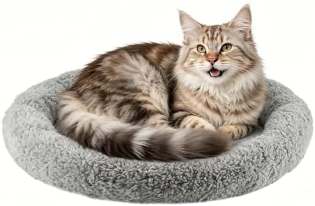 LESYPET Round Cat Bed, Soft Cat Donut Beds with Pillow Around, Machine Washable Pet Cushion for Cats Small Dogs, Diameter 19.5"