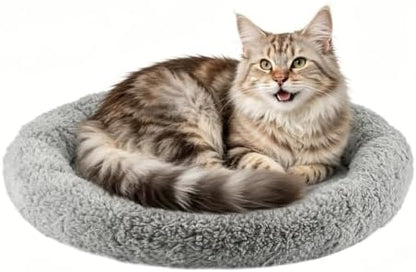LESYPET Round Cat Bed, Soft Cat Donut Beds with Pillow Around, Machine Washable Pet Cushion for Cats Small Dogs, Diameter 19.5"