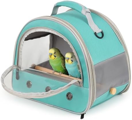 Bird Carrier, Portable Small Bird Parrot Parakeet Carrier with Standing Perch and Stainless Steel Tray, Side Access Window Collapsible (Green, Horizontal Perch)