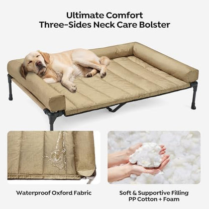 Veehoo Outdoor Elevated Dog Bed with Waterproof Bolster Cushion, Cooling