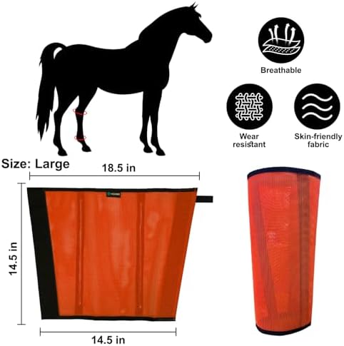 Horse Fly Boots, Breathable Mesh Protection Set of 4, Comfortable Horse Leggings, Breathable Mesh Design, Equine Supplies for Reduce Stomping, Hoof Damage & Leg Fatigue (Orange, Large)