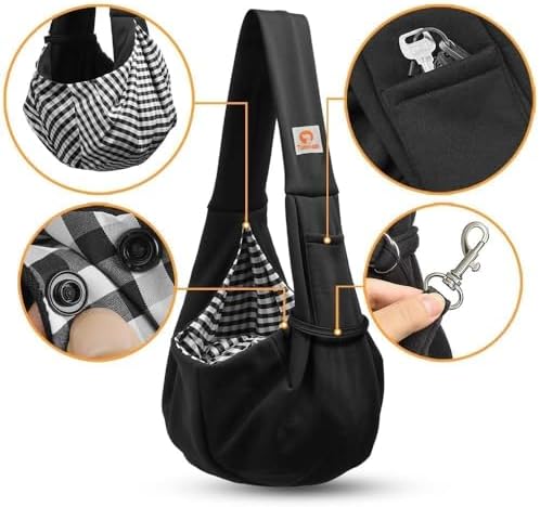 Tomkas Small Dog Sling Carrier - Classic Pocket & Classic Strap - Wrap Carrier - for 3-10 lbs Pets(Black)