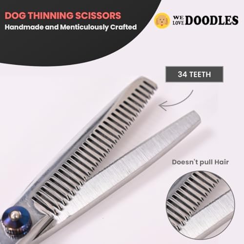 Dog Grooming Scissors Kit with Rounded Blunt Tips, Straight, Curved & Thinning Shears, Tools for Goldendoodles, Poodles & Doodles, Professional Grade Stainless Steel, 4 Pc Set [We Love Doodles]