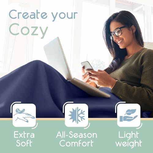 Vellux King Size Microfleece Blanket - All-Season Comfort, Supersoft Lightweight Throw for Bed, Couch, Sofa or Travel, Pet-Friendly, Navy, King (Pack of 2)