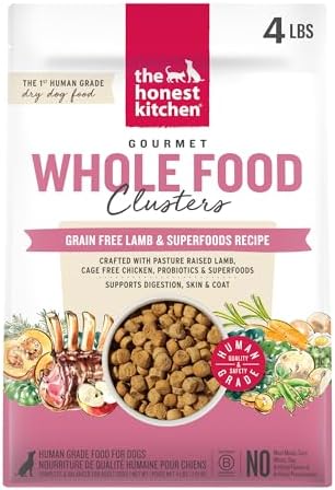 The Honest Kitchen Grain Free Lamb & Superfoods Gourmet Whole Food Clusters, Human Grade Dry Dog Food for Adult Dogs, Vet-Recommended Nutritional Support for Skin, Coat & Digestion, 4 lb Bag