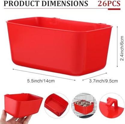 26 PCS Chicken Feeder Cups, 18 OZ Cage Cups for Chickens, Hanging Rabbit Feeder Waterer Cups, Plastic Birds Feeders for Pet Bunny Gamefowl Poultry Parrot(Red)
