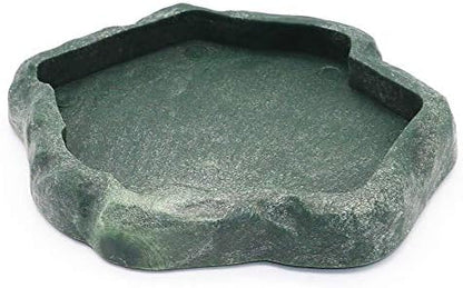 SLSON Small Reptile Feeder Terraium Bowl Plastic Shallow Reptile Feeder for Food and Water Feeding Dish for Lizard Gecko Junior Bearded Dragon,Small Green
