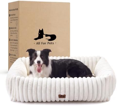 Dog Beds Large Sized Dog,Rectangle Orthopedic Pet Bed for Large Dog, Comfort Fluffy Memory Foam Dog Beds with Anti-Slip Bottom,Cream(35x25x9inchs)