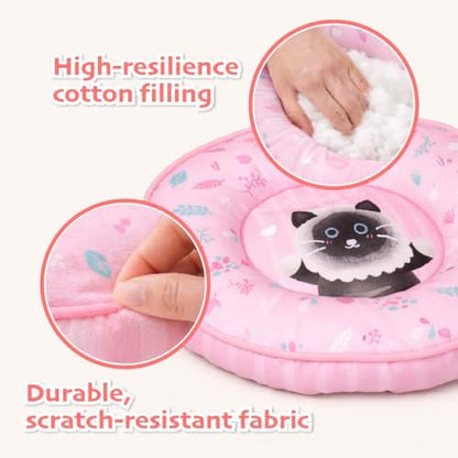 BLUE BAY Donut Pet Bed for Cats and Small Breed Dogs, Lightweight Round Pet Mat Bed, Easy to Clean, Calming and Secure
