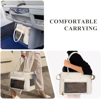 Fashion Pet Carrier Purse for Small Cat and Dog, Luxury Pu Soft-Sided Tote Bag with Large Pockets for Dogs and Puppies (White, 15.8" L x 7.5" W x 11.8" H)