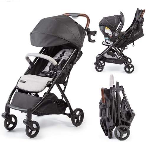 Ingenuity 3Dquickclose CS+ Compact Fold Stroller – Lightweight Stroller with Oversized Canopy, Extra-Large Storage and Compact Fold, Gray