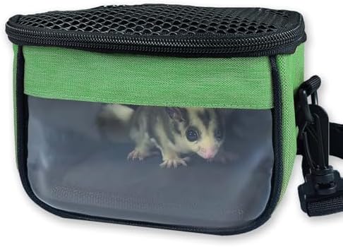 Small Pet Carrier Bag - Single - Shoulder Outdoor Carrier for Hamsters, Sugar Gliders & Flying Squirrels Portable Small Pet Travel Bag (Green)