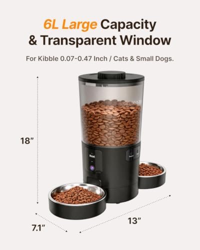 Dual-Camera Automatic Pet Feeder with 2 Bowls, 6L Smart Feeder for 2 Cats