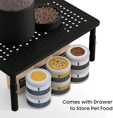 W‌SOWX Adjustable Automatic Cat Feeder Stand, Elevated Cat Food Stand,Black