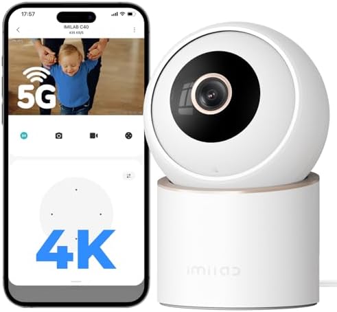 IMILAB 4K 8MP Security Camera Indoor, 360° View Pet/Dog/Baby Camera with Xiaomi Home App, 2.4G/5G WiFi Plug-in Room Cam, Color Night Vision, Pet&Human Track, Two-Way Audio, No Subscription(C40)