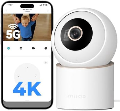 IMILAB 4K 8MP Security Camera Indoor, 360° View Pet/Dog/Baby Camera with Xiaomi Home App, 2.4G/5G WiFi Plug-in Room Cam, Color Night Vision, Pet&Human Track, Two-Way Audio, No Subscription(C40)