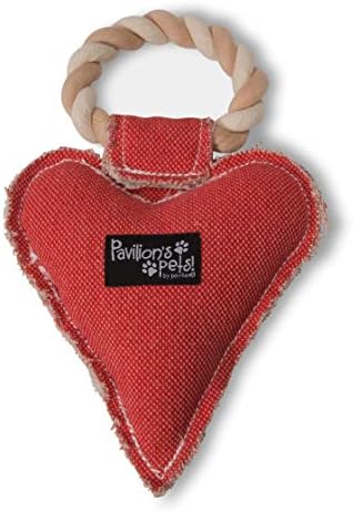 Pavilion Gift Company 45610 Pavilion's Pets-Red Heart Shaped Canvas and Rope Dog Squeaky Toy-I Woof You, Dogs, Medium- Large Breeds