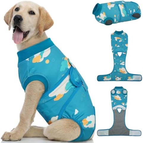 Kuoser Dog Recovery Suit, Female Male Spay Neuter Surgery Suit, Cloud, M