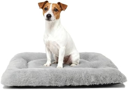 24 Inch Dog Crate Bed Washable, Comfort Fluffy Plush Dog Cushion Kennel Pad for Small Doggie and Cats, Non-Slip and Machine Washable Deluxe Pet Sleeping Mat, 24" x 18"x 2", Light Grey
