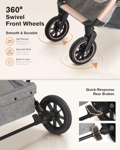 Pet Stroller with Detachable Carrier, Shock-Absorbing & Foldable