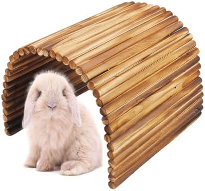 Large Bunny Wooden Hideout Bridge,Flexible Rabbit Tunnel Wood Small Animal Chew Climbing Toys Ladder Ramp Hut for Guinea Pig, Chinchillas, Hedgehogs, Ferrets, Rat(15.74 x 11.0 in)