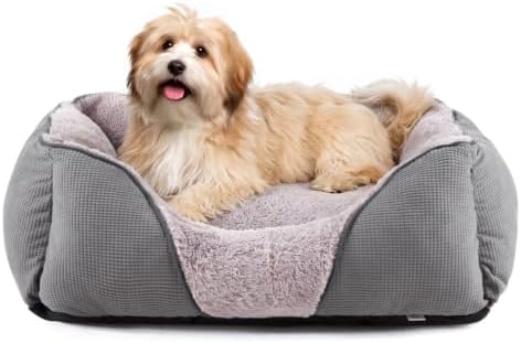 MIXJOY Dog Beds for Small Dogs, Cat Beds for Indoor Cats Washable, Calming Pet Small Size Dog, Soft Rectangle Pet Beds Sofa Cuddler, Orthopedic Cozy Puppy Beds, Anti-Slip Bottom(20x19in, Grey)