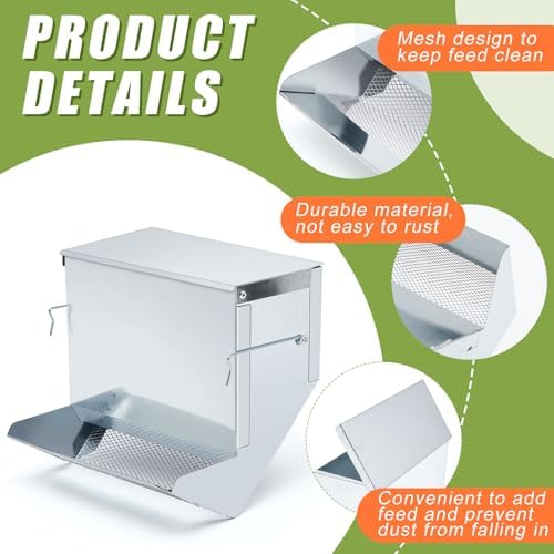 Maxcheck 2 Pcs Rabbit Feeder for Cages, 7.7 Inches, Mesh Bottom, Silver