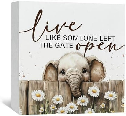 Nursery Elephant Classroom Bathroom Decor Sign, Cute Live Like Someone Left The Gate Open Wooden Signs For Home Decor,Elephant Gifts For Kids Boys Girls, 6x6 Decorative Signs & Plaques