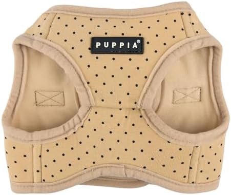 Puppia Dotty Dog Vest Harness B (Step-in) Fashionable Polka Dot Pattern Spring Summer Harness for Small Dogs, Beige, Medium