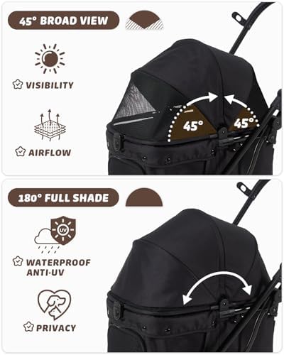 HITTITE Pet Stroller with Weatherproof Cover, All-Terrain 4-Wheel Cat & Dog Stroller with Adjustable Canopy, Foldable Dog Strollers with Storage Basket for Small to Medium Dogs Up to 55 lbs.