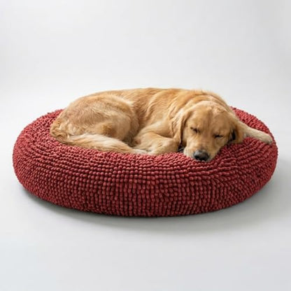 Muddy Mat® Cloud K-9 Bed for Dogs & Cats, Soft & Relaxing Donut Dog Bed, Chenille Material, Removable Cover, Washable & Dryer Safe–Red Large(40'x40')