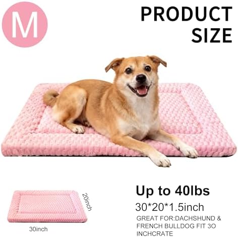 Dog Bed Mat, Reversible Dog Crate Pad - Washable Kennel Mat with Soft Support Foam, Flat Kennel Pad for Dogs & Cats, Double Pet Bed Perfect for Cage (Pink, 30" L x 20" W x 1.5" Th)