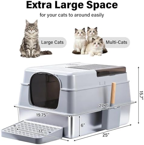 Stainless Steel Litter BoxWith Lid,XXXL Metal Litter Box