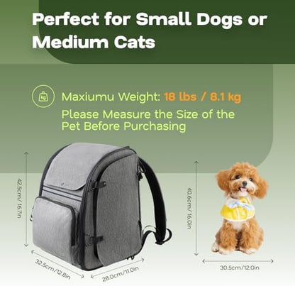 Premium Dog & Cat Carrier Backpack for Travel, Hiking & Vet Visits - Solid Durable Pet Backpack with Breathable Mesh, Safety Strap, Anti-Anxiety Curtain & Storage Pockets (Gray)