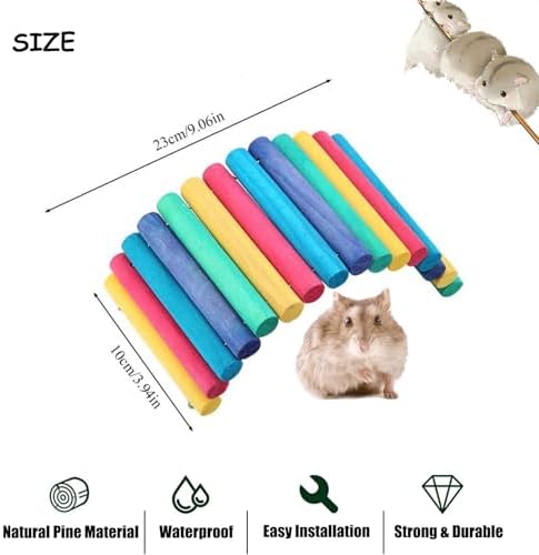 PINVNBY PIVBY 2PCS Wooden Hamster Bridge, Flexible Natural Wooden Ladder Bridge Tunnel Hideout, Hamster cage Accessories for Small Animals Guinea Pig, Rat, Chinchilla, Gerbil, Mice, Mouse (Colorful)