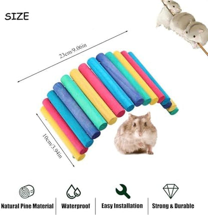 PINVNBY PIVBY 2PCS Wooden Hamster Bridge, Flexible Natural Wooden Ladder Bridge Tunnel Hideout, Hamster cage Accessories for Small Animals Guinea Pig, Rat, Chinchilla, Gerbil, Mice, Mouse (Colorful)