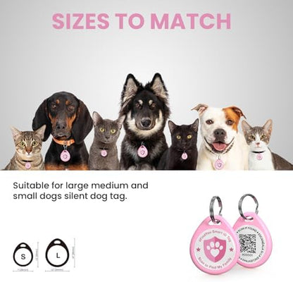 QR Code Cat Tags Personalized Small, Real-time Alerts, Pink