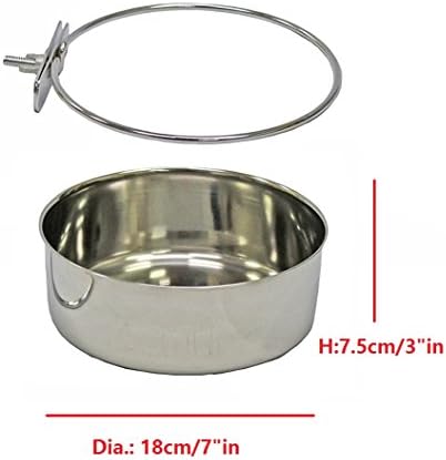 Pet Dog Stainless Steel Coop Cups with Clamp Holder - Detached Dog Cat Cage Kennel Hanging Bowl,Metal Food Water Feeder for Small Animal Ferret Rabbit (XL)