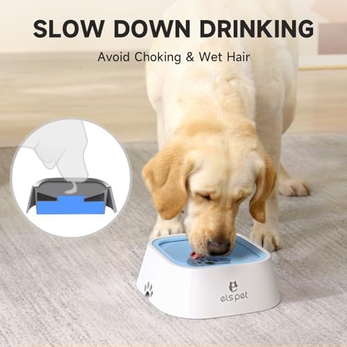 ELS PET No Spill Dog Cat Bowl 35oz 1L Anti Slip Travel Water Dispenser Blue