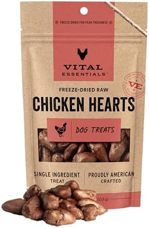 Vital Essentials Freeze Dried Raw Chicken Hearts Dog Treats, 1.9 oz Bag