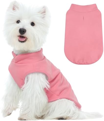 FUAMEY Dog Fleece Vest for Small Dogs,Warm Stretchy Dog Sweatshirts Pullover with Leash Hole Dogs Sweater Soft Pet Turtleneck Cozy Pet Vest Lightweight Sleeveless Pink S