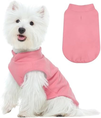 FUAMEY Dog Fleece Vest for Small Dogs,Warm Stretchy Dog Sweatshirts Pullover with Leash Hole Dogs Sweater Soft Pet Turtleneck Cozy Pet Vest Lightweight Sleeveless Pink S
