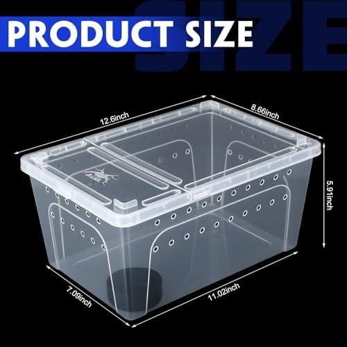 Irenare 8 Pcs Reptile Breeding Box Plastic Spider Terrarium Tarantula Feeding Box for Bearded Dragon Lizard Spider Gecko Scorpion(Vent Holes,Clear,12.6 x 8.66 x 5.91 Inches)
