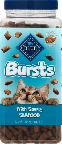 Blue Buffalo Bursts Crunchy & Creamy Cat Treats, Great for Training, Savory Seafood, 12-oz Tub (Pack of 4)